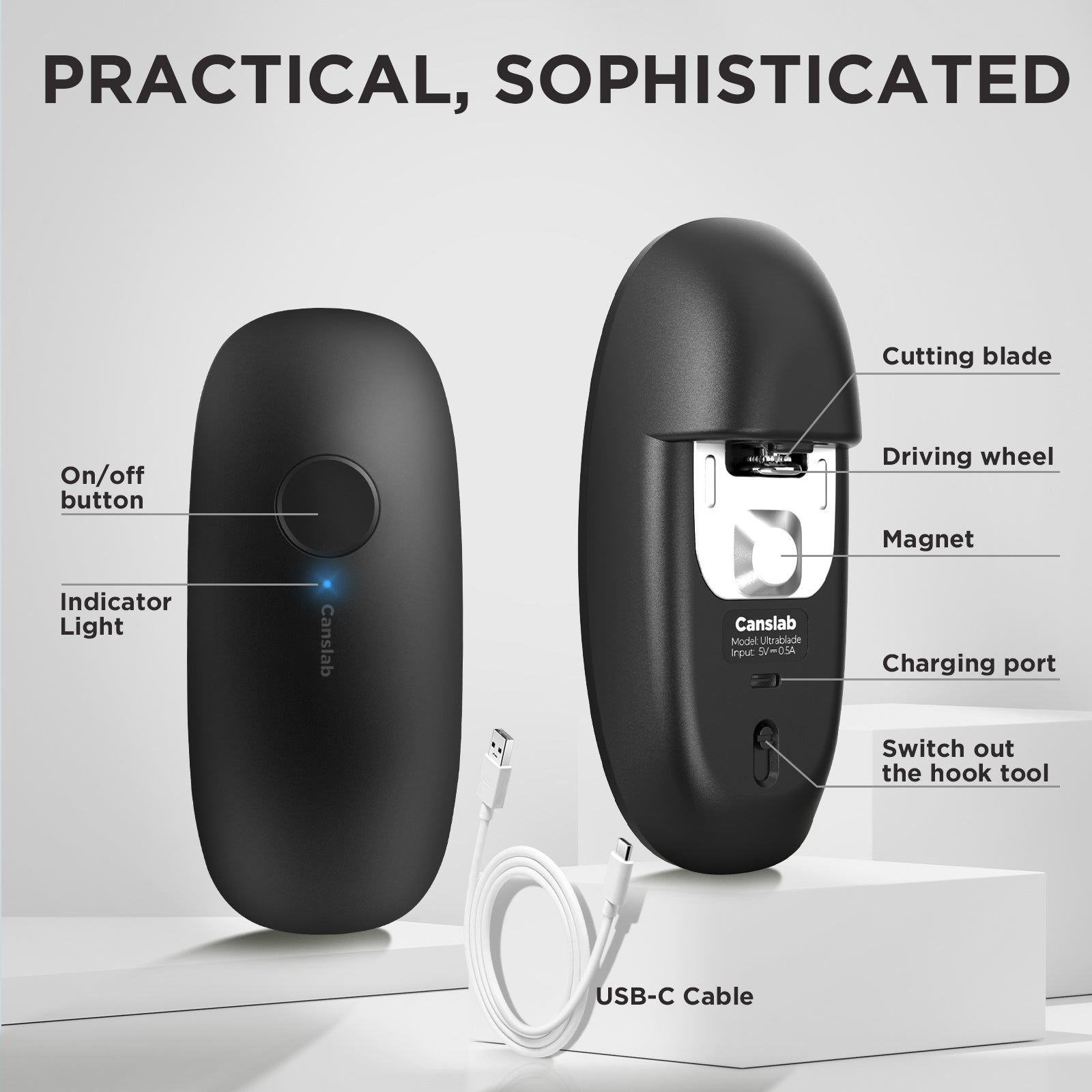 Canslab 1st Rechargeable Can Opener, Magnetic Lid  Holder