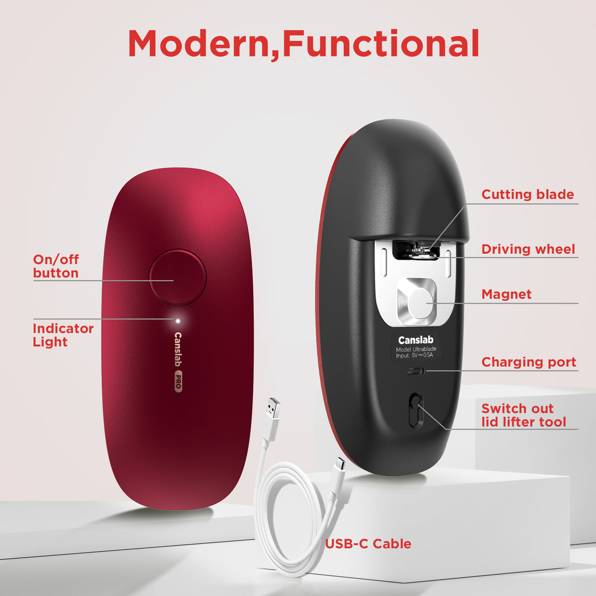 Canslab Electric Can Opener_Ultrablade PRO, Burgundy Red Color